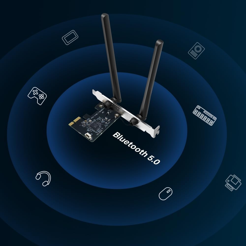 Mercusys AC1200 Wi-Fi Bluetooth 5.0 PCIe Adapter with Two Antennas, Dual Band,MU-MIMO,WPA3, Supports Windows 10/11(64bit), Plug and Play(MA30E)