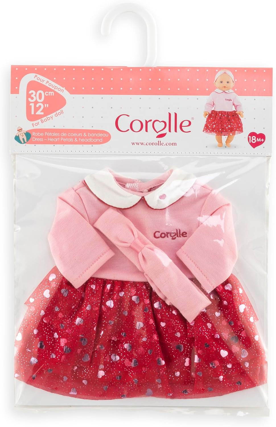 Corolle - Jurk en hoofdband met hartjes, kleding, voor poppen 30 cm, vanaf 18 maanden, 9000110980