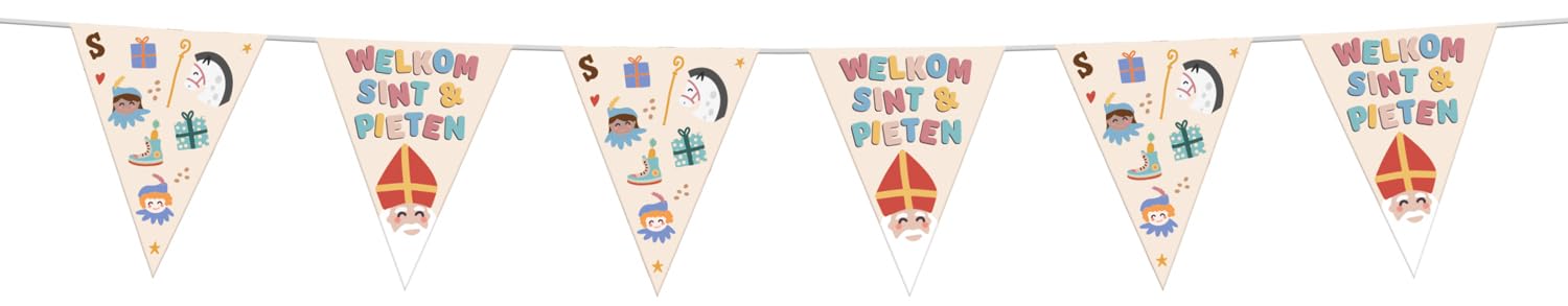 Folat 65708 Bunting 'Welkom Sint in Pieten-6 metres-Sinterklaas, Saint Nicholas Decoration for Children, Multi-Colour