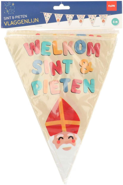 Folat 65708 Bunting 'Welkom Sint in Pieten-6 metres-Sinterklaas, Saint Nicholas Decoration for Children, Multi-Colour