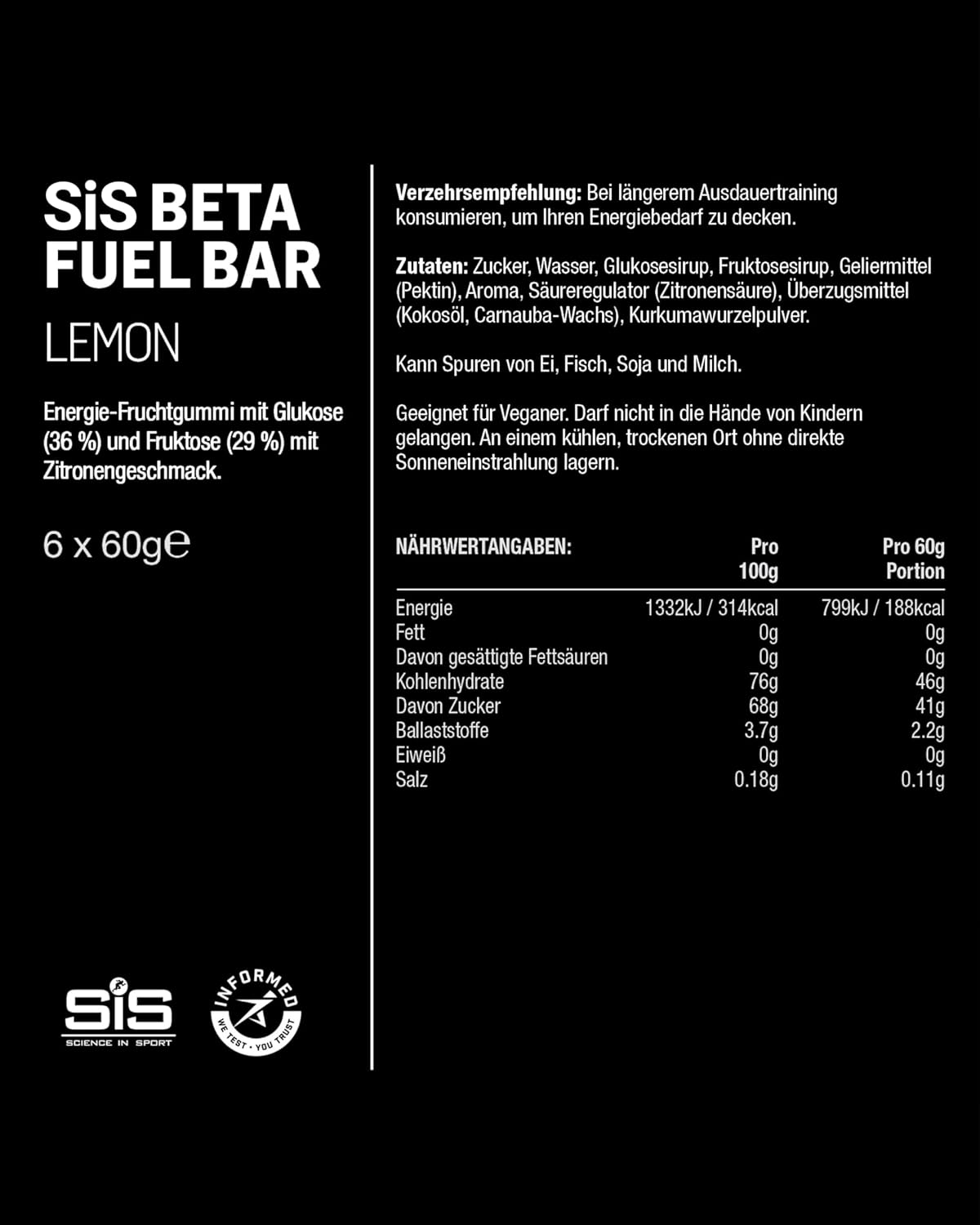 Beta Fuel Energy Chew - box of 6 x 60g - lemon