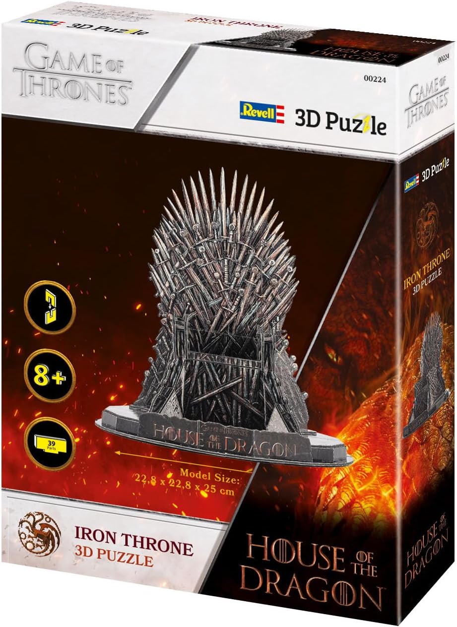 Revell 3D Puzzle 00224 Iron Throne: House of The Dragon 39 Pieces, Highly Detailed, 22.8cm in Height, Officially Licensed, Fun & Easy to Build, Multicoloured