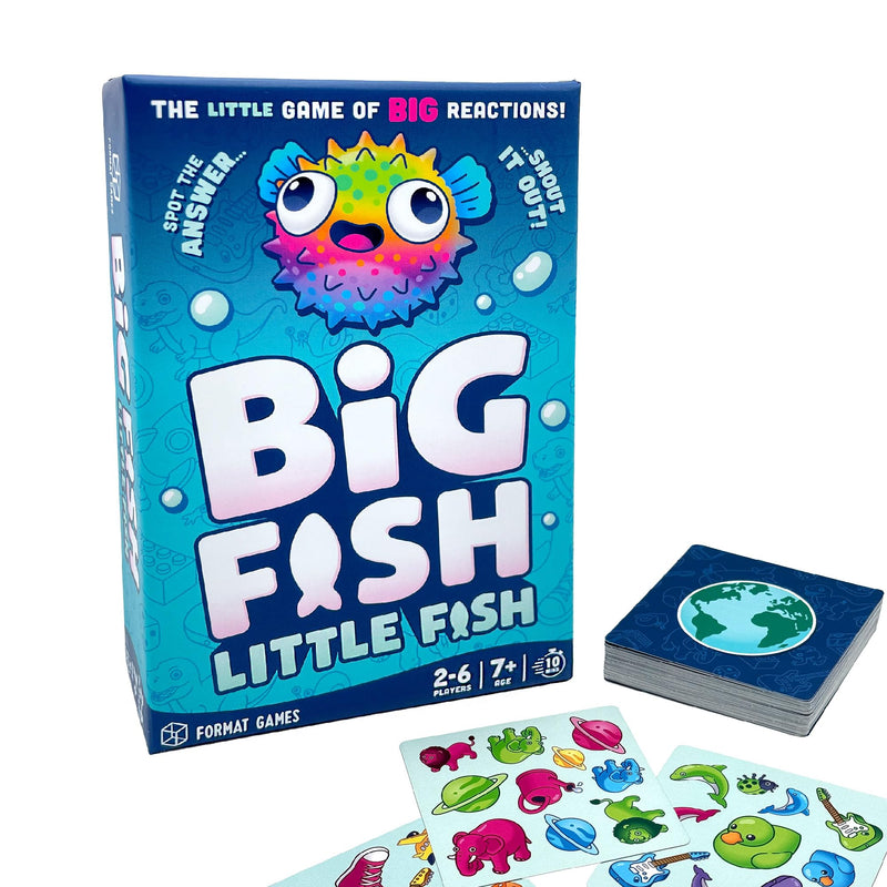 Format Games Big Fish Little Fish Gioco di carte per famiglie veloce di reazioni rapide e divertimento da individuare! Gioco educativo per bambini e adulti, dai 5 anni, da 2 a 6 giocatori, 10 minuti