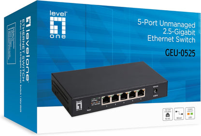 LevelOne GEU-0525 5-Port 2.5 Gigabit Unmanaged Ethernet Switch