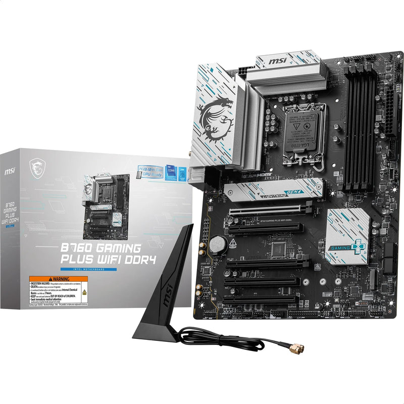 MSI B760 GAMING PLUS WIFI DDR4 Motherboard, ATX - Supports Intel 14th, 13th & 12th Gen Core Processors, LGA 1700 - DDR4 Memory Boost 5333+MHz/OC, 1x PCIe 4.0 x16, 2 x M.2 Gen4, 2.5G LAN, Wi-Fi 6E