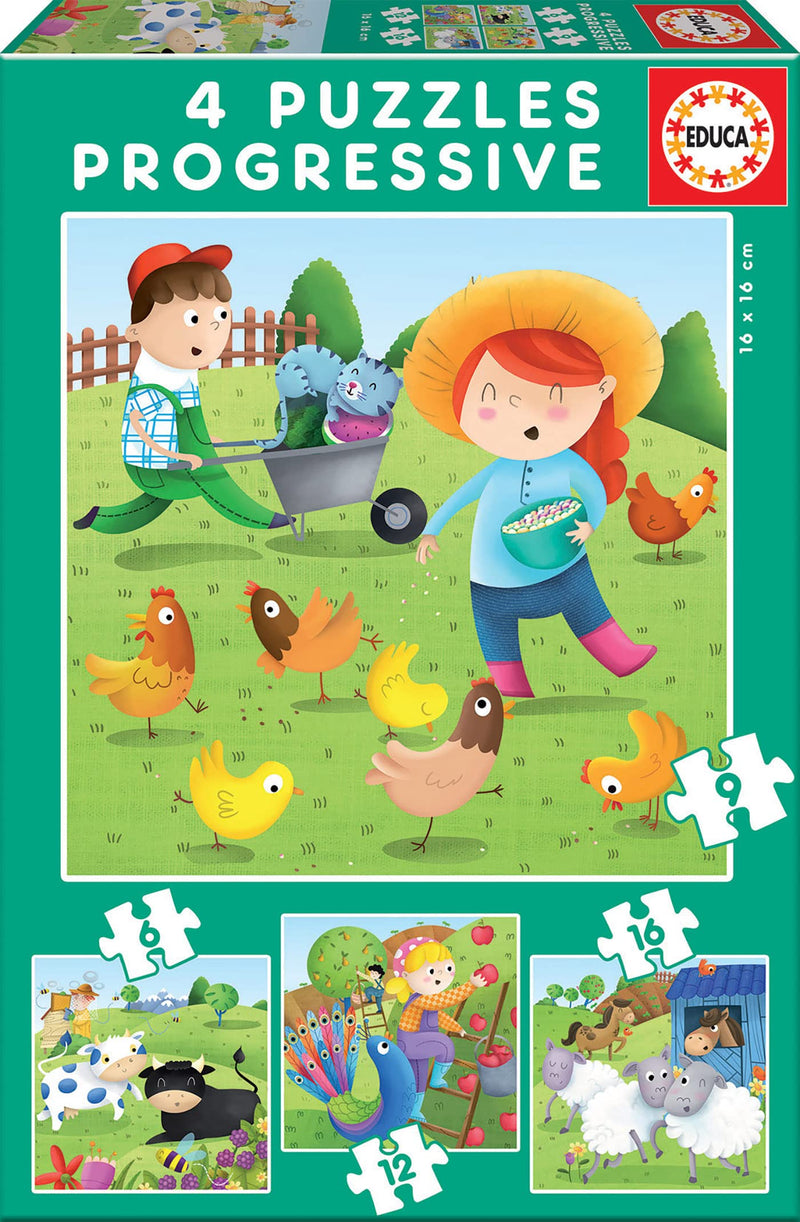 Educa 17145, Bauernhof, 4-in-1 Puzzleset für Kinder ab 3 Jahren, Farm