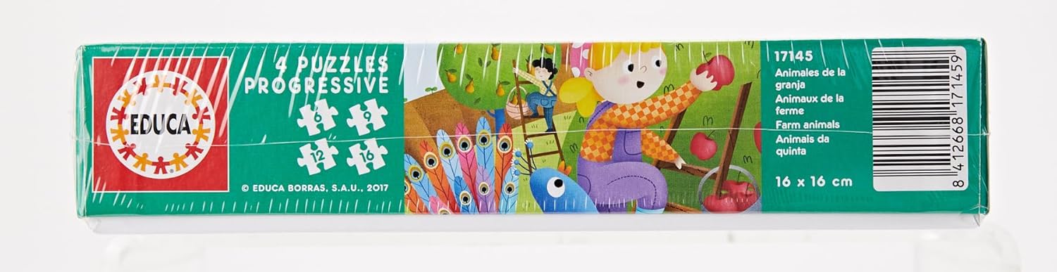 Educa 17145, Bauernhof, 4-in-1 Puzzleset für Kinder ab 3 Jahren, Farm