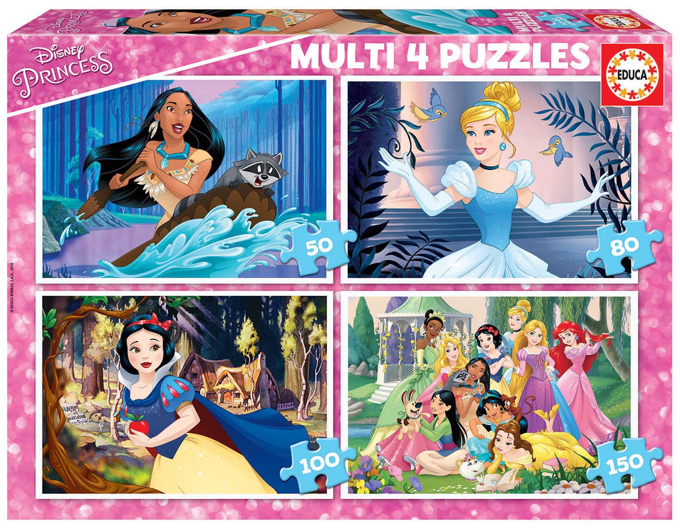 Educa 17637 Multi 4 Disney Princess 50-80-100-150, spel