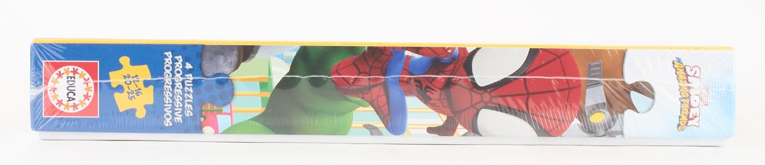 Educa - Progresivos Spidey and His Amazing Friends 12-16-20-25 4 Puzzles progresivos de cartón con 12-16-20-25 Piezas Medida aproximada de Cada Puzzle 16 x 16 cm A Partir de 3 años (19295