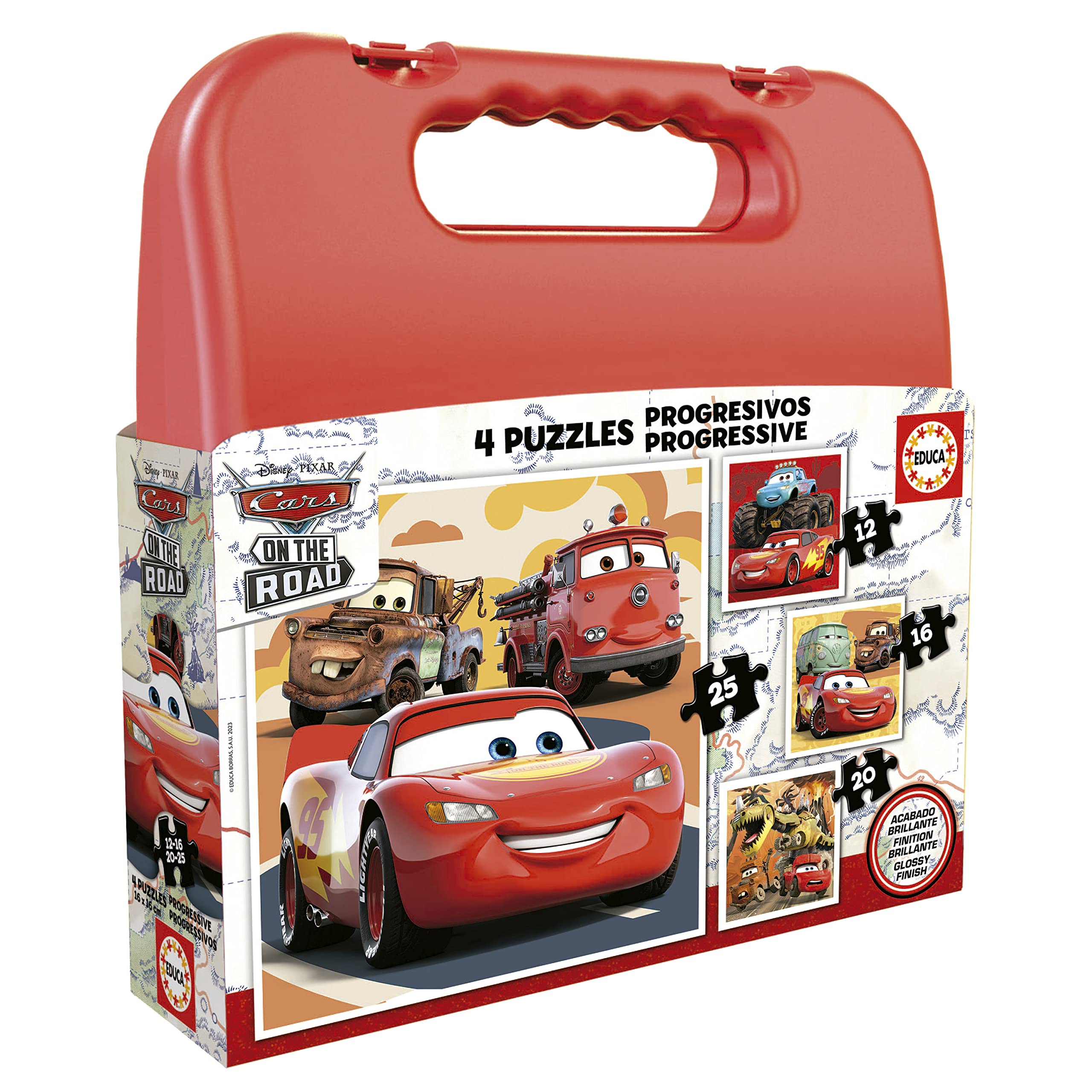 Educa Koffer Cars | Set van 4 progressieve kinderpuzzels van 12 tot 25 delen. Afmetingen gemonteerd: 16 x 16 cm. Bestaat uit grote, perfect verwerkte onderdelen. +3 jaar (19677)