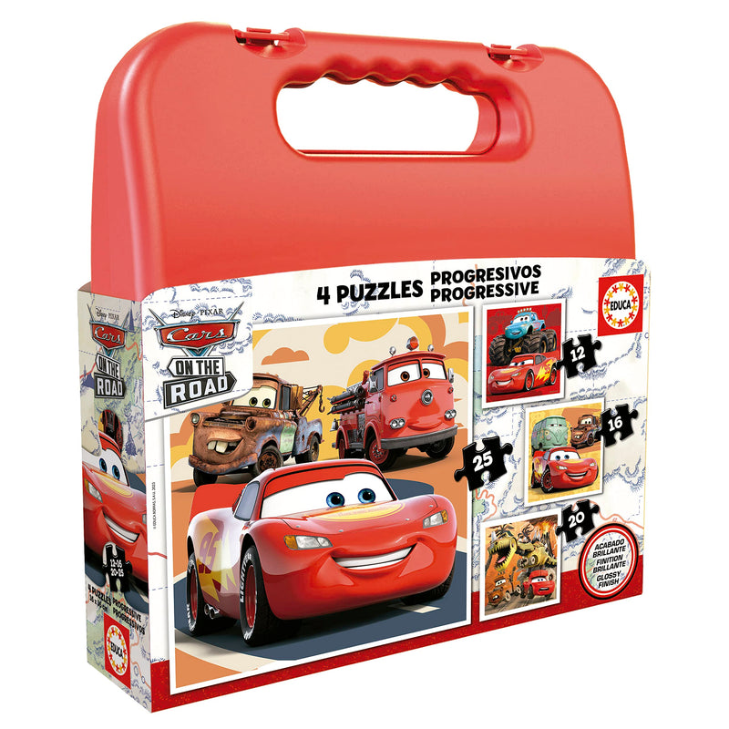 Educa Koffer Cars | Set van 4 progressieve kinderpuzzels van 12 tot 25 delen. Afmetingen gemonteerd: 16 x 16 cm. Bestaat uit grote, perfect verwerkte onderdelen. +3 jaar (19677)