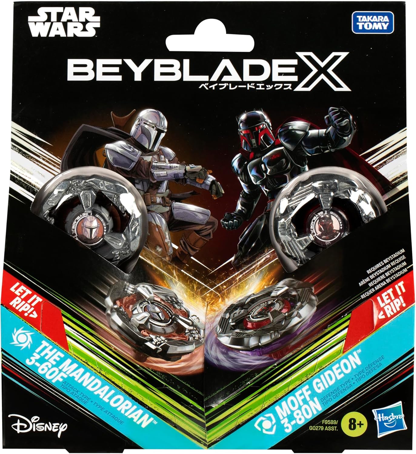 Beyblade X and Star Wars Collab The Mandalorian 3-60F vs. Moff Gideon 3-80N Multipack Set