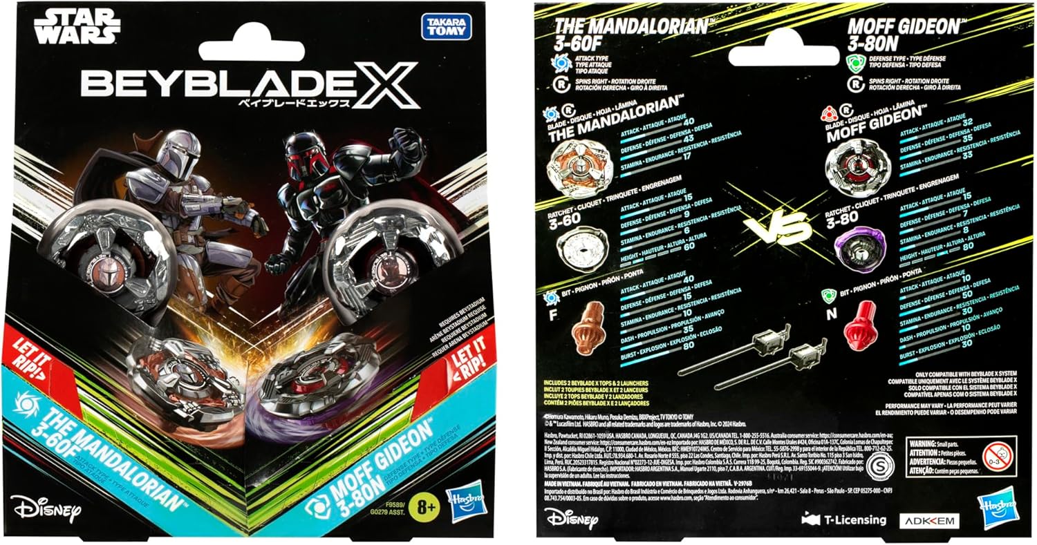 Beyblade X and Star Wars Collab The Mandalorian 3-60F vs. Moff Gideon 3-80N Multipack Set