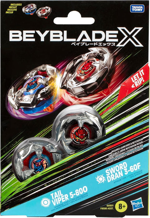 Beyblade X Tail Viper 5-80O and Sword Dran 3-60F Top Dual Pack Set