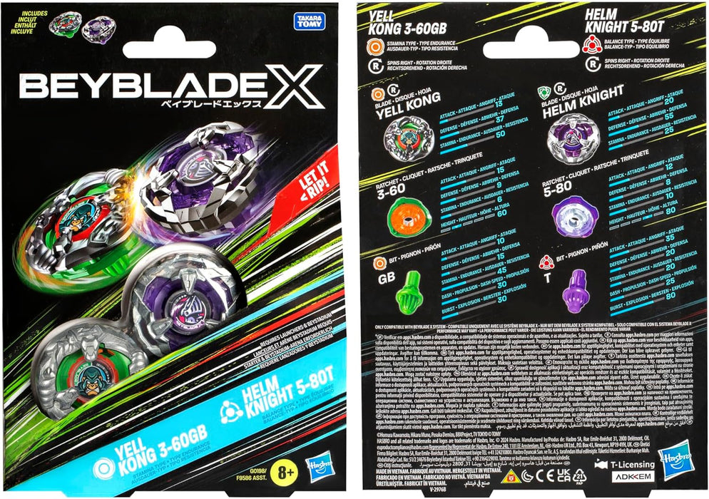 Beyblade X Yell Kong 3-60GB and Helm Knight 5-80T Top Dual Pack Set