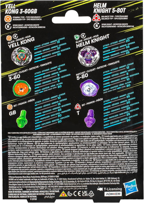 Beyblade X Yell Kong 3-60GB and Helm Knight 5-80T Top Dual Pack Set