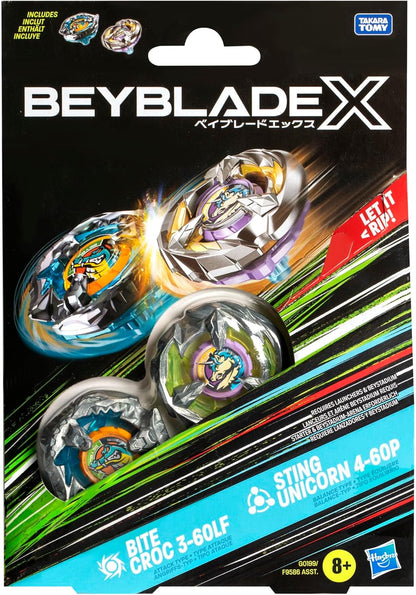 Beyblade X Bite Croc 3-60LF and Sting Unicorn 4-60P Top Dual Pack Set