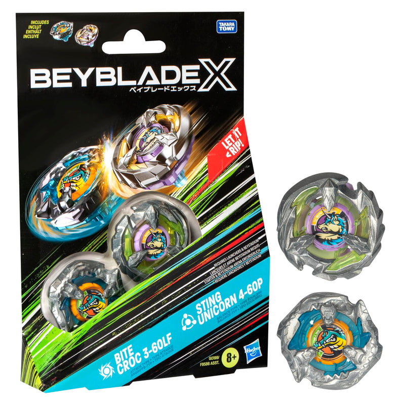 Beyblade X Bite Croc 3-60LF and Sting Unicorn 4-60P Top Dual Pack Set