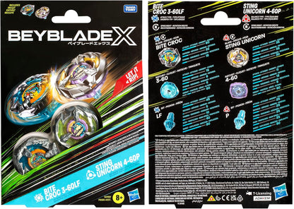Beyblade X Bite Croc 3-60LF and Sting Unicorn 4-60P Top Dual Pack Set