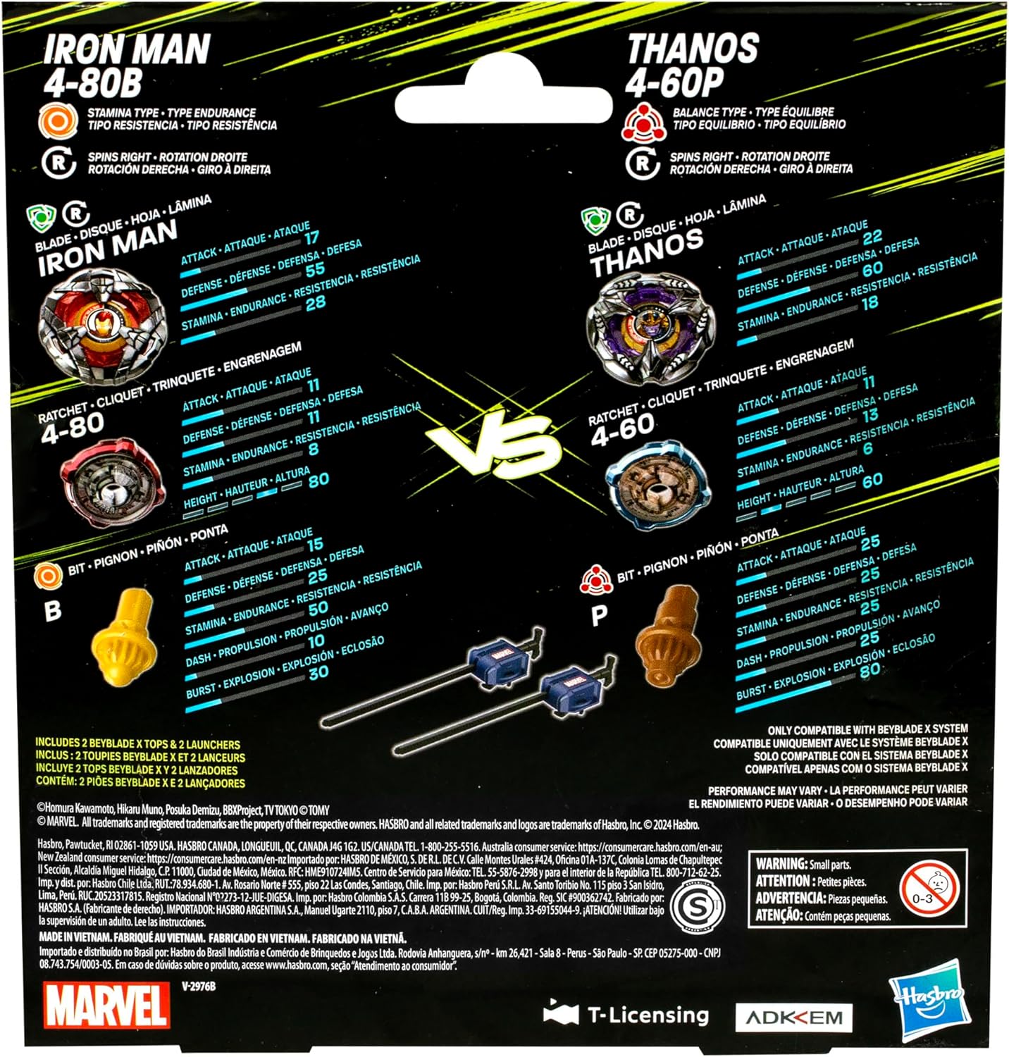 Beyblade X Marvel Collab Iron Man 4-80B vs. Thanos 4-60B Multipack Set