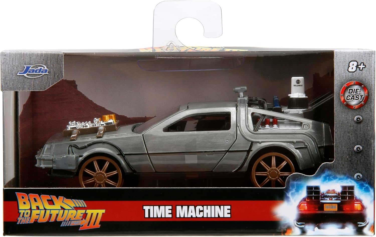 Back to The Future Part III 1:32 Time Machine Rail Wheels Die-Cast Car, Toys for Kids and Adults, Silver