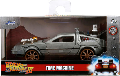 Back to The Future Part III 1:32 Time Machine Rail Wheels Die-Cast Car, Toys for Kids and Adults, Silver