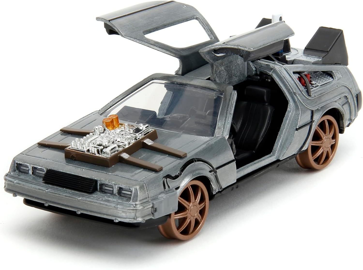 Back to The Future Part III 1:32 Time Machine Rail Wheels Die-Cast Car, Toys for Kids and Adults, Silver