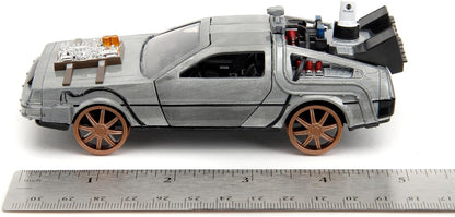 Back to The Future Part III 1:32 Time Machine Rail Wheels Die-Cast Car, Toys for Kids and Adults, Silver