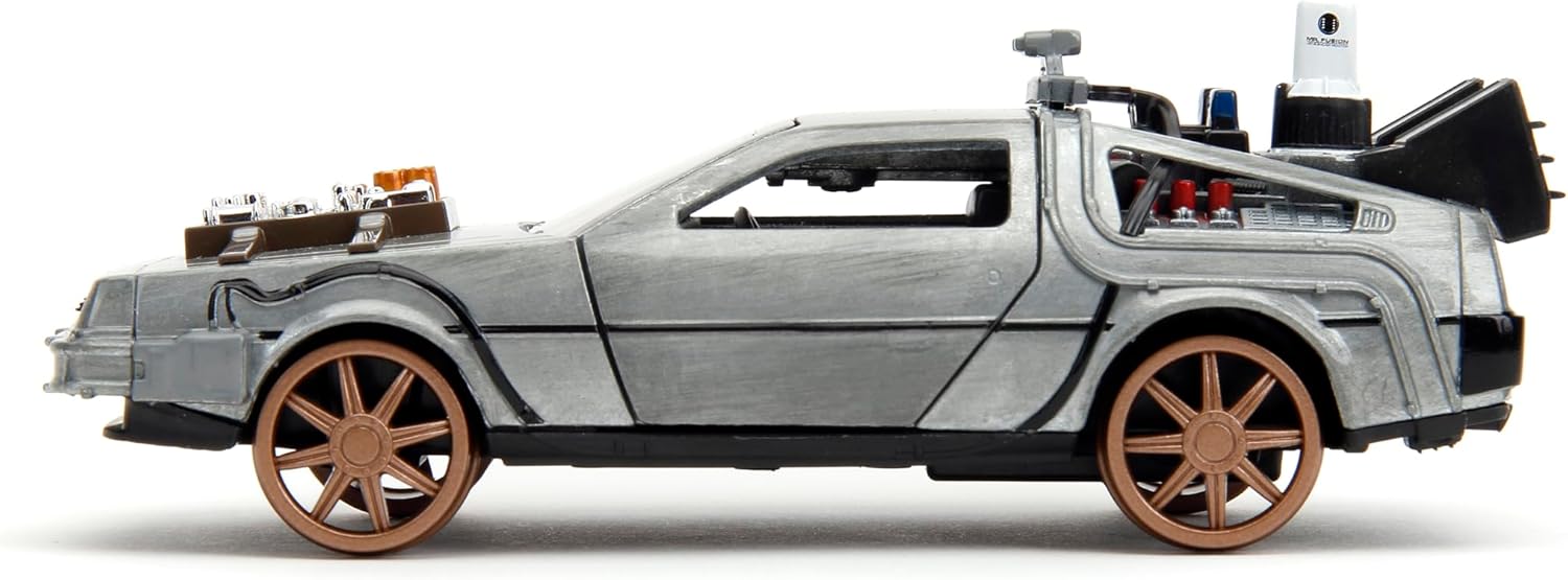 Back to The Future Part III 1:32 Time Machine Rail Wheels Die-Cast Car, Toys for Kids and Adults, Silver