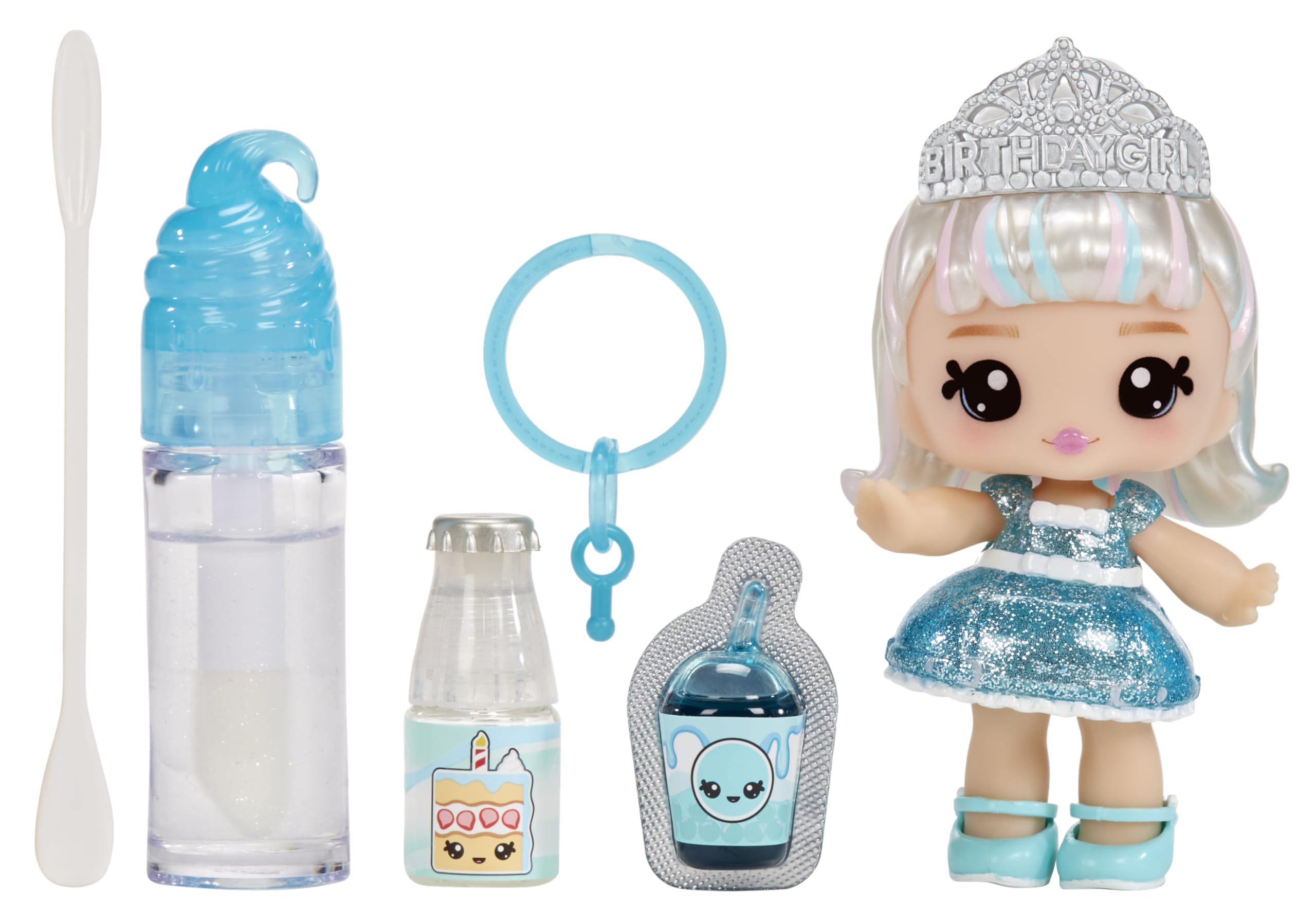 YUMMILAND Lipgloss Doll - Callie Birthday Cake - Muñeca Perfumada con Kit de Brillo de Labios DIY - Adecuado para Niñas y Niños Mayores de 4 Años