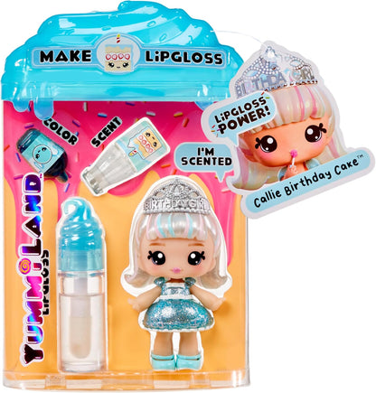 YUMMILAND Lipgloss Doll - Callie Birthday Cake - Muñeca Perfumada con Kit de Brillo de Labios DIY - Adecuado para Niñas y Niños Mayores de 4 Años