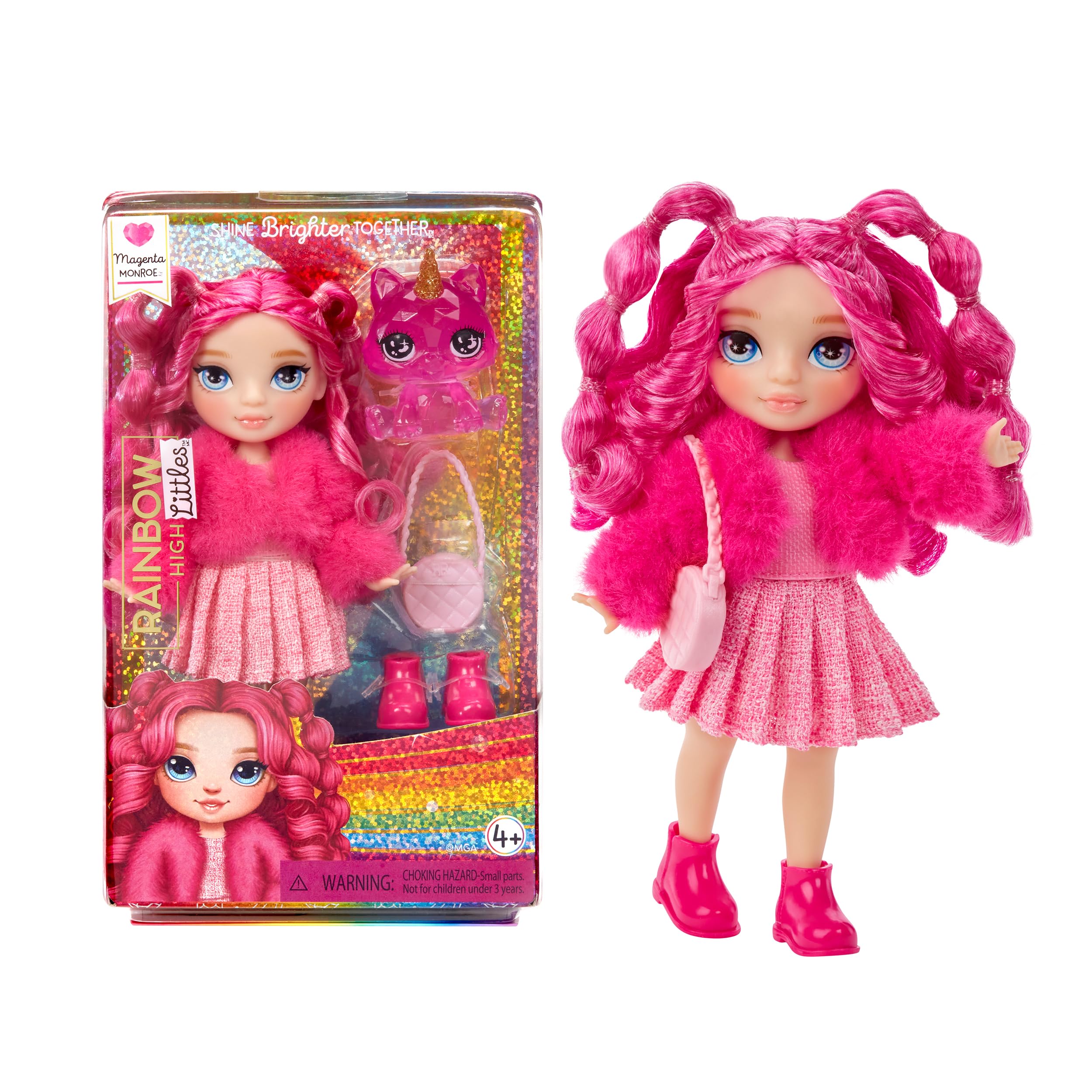 Rainbow High Littles - Magenta Monroe - Small, Posable Fashion Doll – Pink 14 cm Tall Doll with Purse and Magical Pet Kitty - Suitable for Kids and Collectors