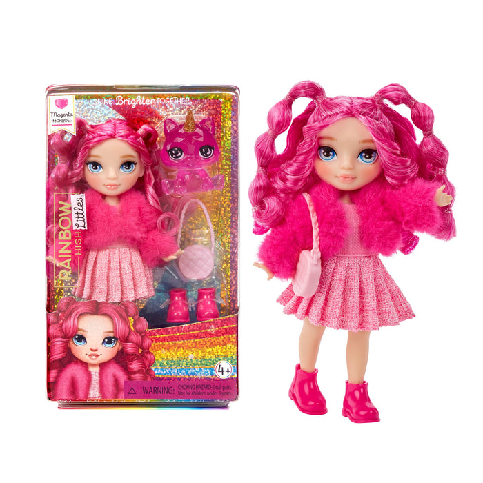 Rainbow High Littles - Magenta Monroe - Small, Posable Fashion Doll – Pink 14 cm Tall Doll with Purse and Magical Pet Kitty - Suitable for Kids and Collectors