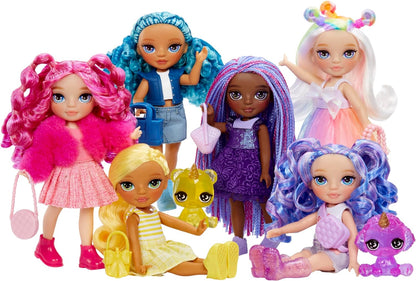Rainbow High Littles - Magenta Monroe - Small, Posable Fashion Doll – Pink 14 cm Tall Doll with Purse and Magical Pet Kitty - Suitable for Kids and Collectors