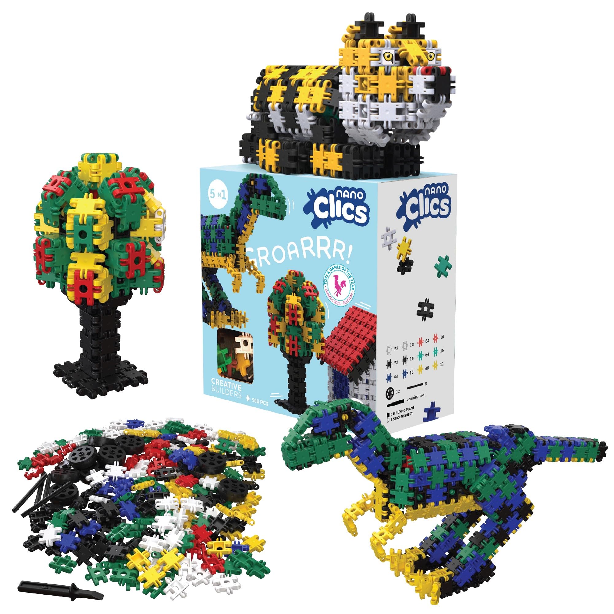 Nano Clics Creative Builders 500, Konstruktionsspielzeug für Kinder ab 8 Jahren, kreatives Lernspielzeug im 500-teiligen Set, Bausteine für Mädchen und Jungen, Montessori STEM,dauerhaftes Spielzeug