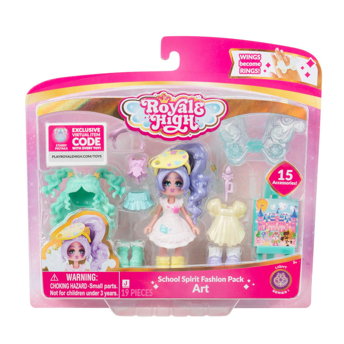 Royale High 3” School Spirit Fashion Pack: Art - Light Series 1-1 Figure with 15 Accessories - Wings Become Rings - Virtual Item Code Included - Ages 5+