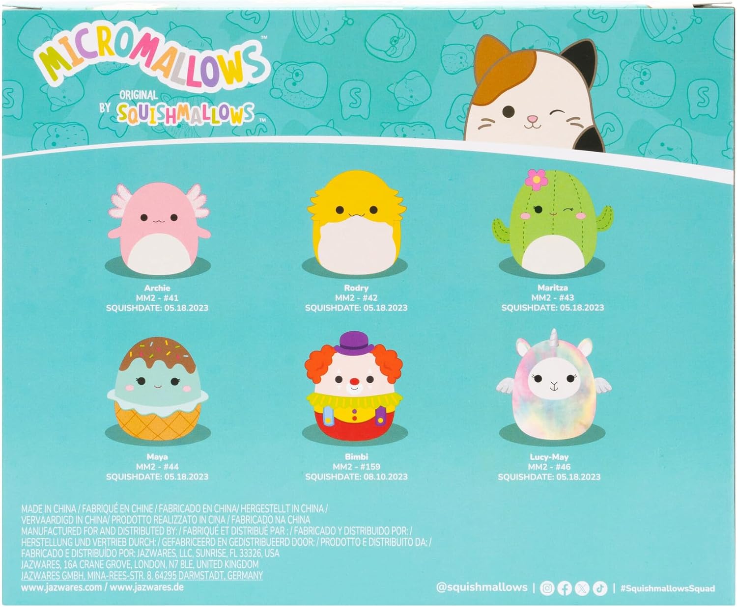 Micromallows Squishmallows Original 6-Pack – Archie Axolotl, Bimbi Clown, Lucy-May Llamapegacorn, Maritza Cactus, Maya Sundae, Rodry Bearded Dragon