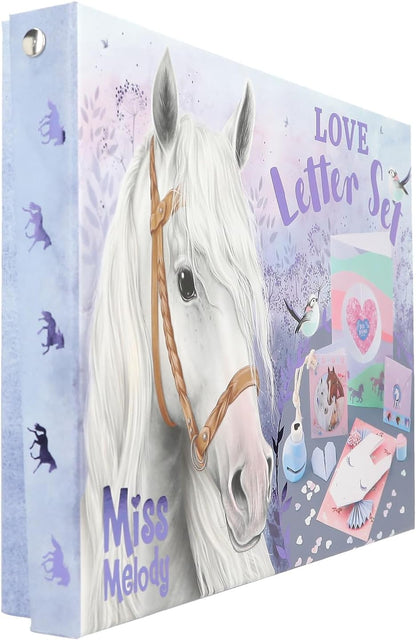 Depesche 12969 Miss Melody Love Letter Set Handletters in paardenontwerp, schrijfset inclusief schrijfpapier, enveloppen, stickers, stempel en nog veel meer, meerkleurig