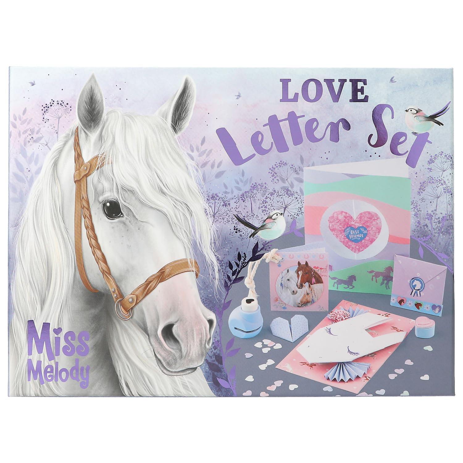 Depesche 12969 Miss Melody Love Letter Set Handletters in paardenontwerp, schrijfset inclusief schrijfpapier, enveloppen, stickers, stempel en nog veel meer, meerkleurig