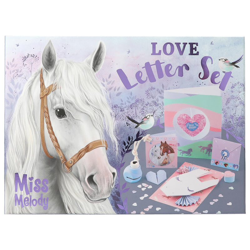 Depesche 12969 Miss Melody Love Letter Set Handletters in paardenontwerp, schrijfset inclusief schrijfpapier, enveloppen, stickers, stempel en nog veel meer, meerkleurig