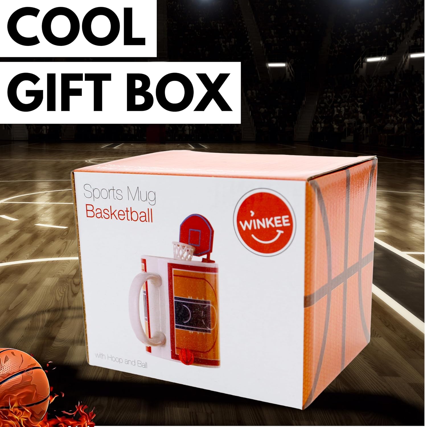 Winkee - Basketbalbeker met mand en bal, sportkoffiemok met speelfunctie voor basketbalfans