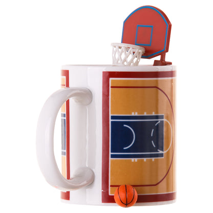 Winkee - Basketbalbeker met mand en bal, sportkoffiemok met speelfunctie voor basketbalfans