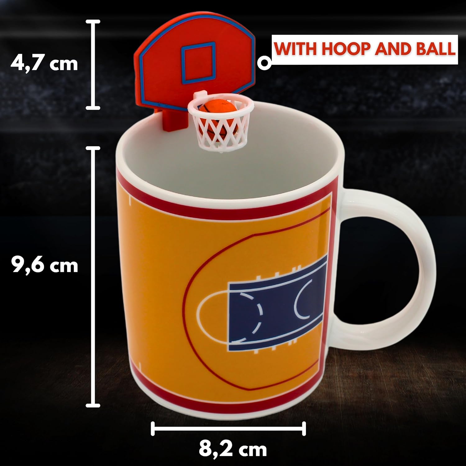 Winkee - Basketbalbeker met mand en bal, sportkoffiemok met speelfunctie voor basketbalfans