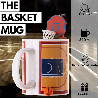 Winkee - Basketbalbeker met mand en bal, sportkoffiemok met speelfunctie voor basketbalfans