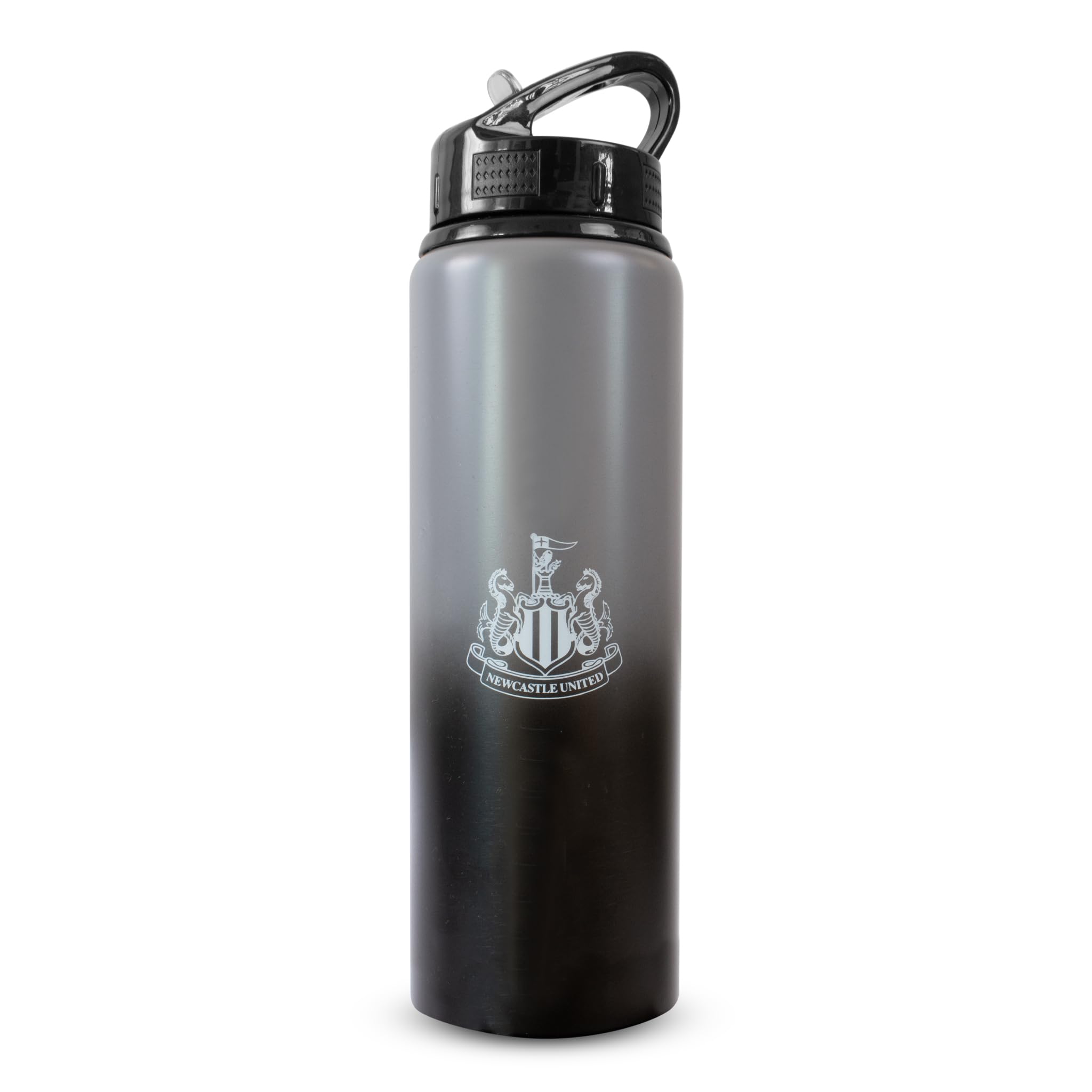 Hy-Pro Officially Licensed Newcastle United F.C. Aluminium Bottle - 750ml, Fade Design, Matt, Intergrated Folding Straw, Leakproof, Lightweight
