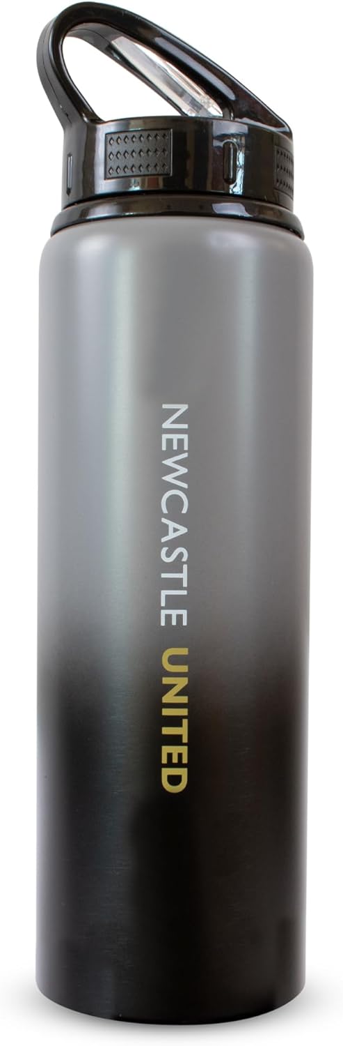 Hy-Pro Officially Licensed Newcastle United F.C. Aluminium Bottle - 750ml, Fade Design, Matt, Intergrated Folding Straw, Leakproof, Lightweight