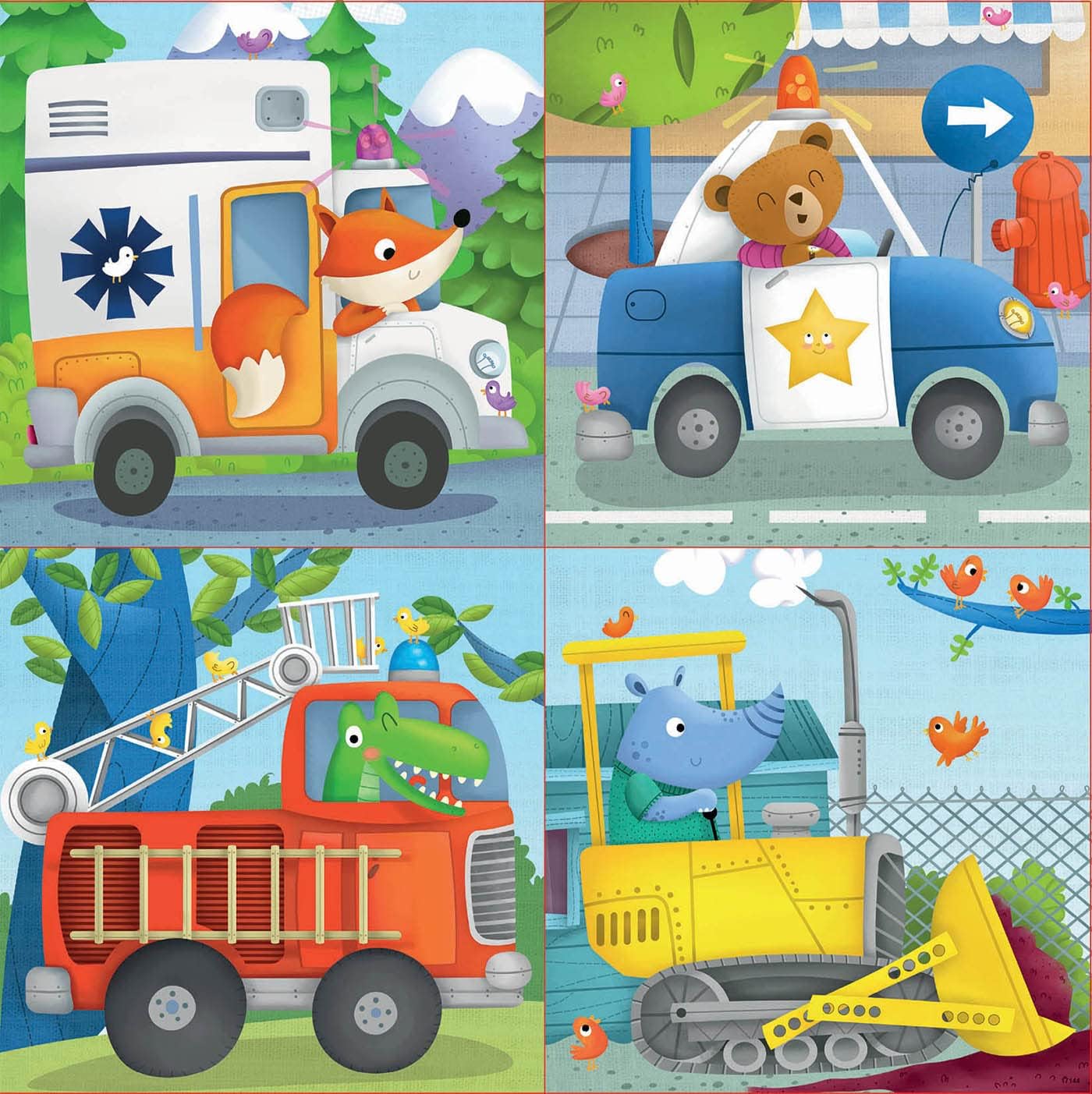 Educa 17144, voertuigen, 4-in-1 puzzelset voor kinderen vanaf 3 jaar