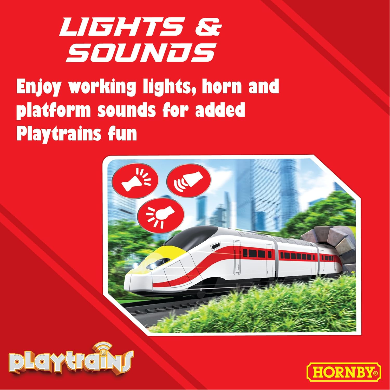 Hornby Playtrains R9360M Playtrains High Speed Train Set Remote Controlled Battery Train Set - Kids Toy Train Sets for Ages 5+, Childrens Mini Model Trains, Includes: Playtrain, Oval Track, Control