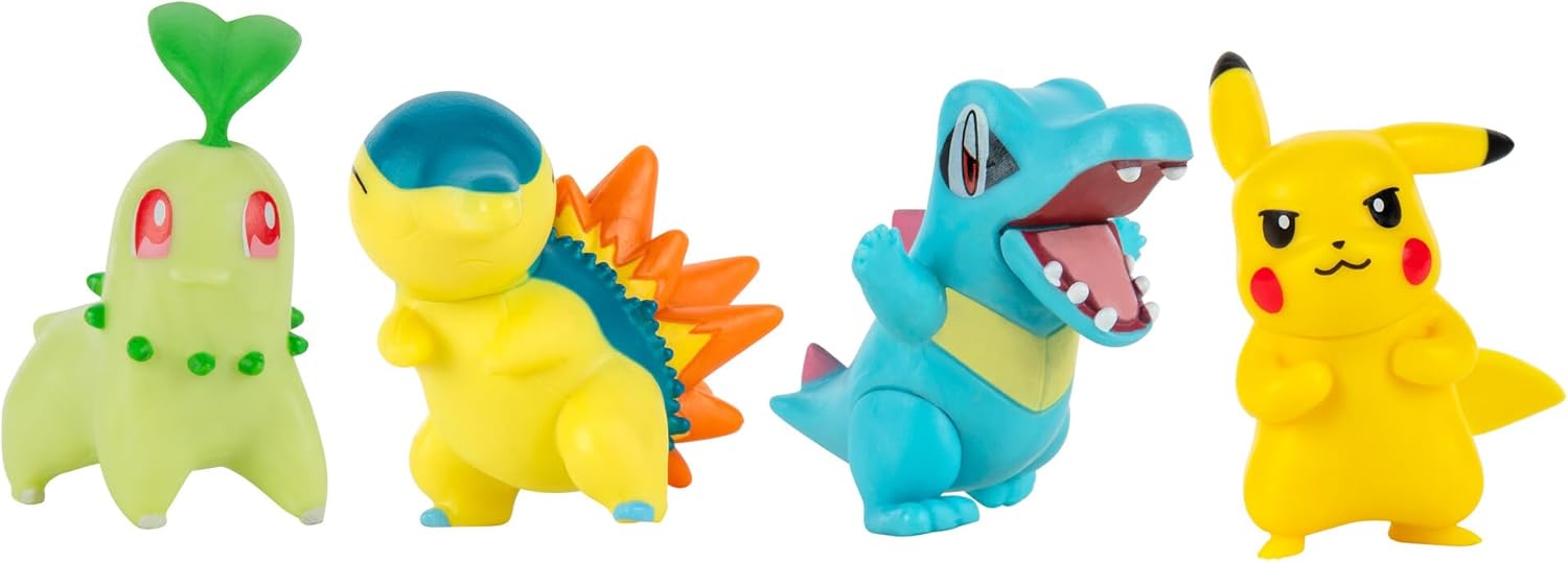 Pokémon PKW2578 Battle Figure Multipack Pack of 4 with Pikachu, Endive, Karnimani, Fiery Hedgehog, Official Detailed Figures, 5 cm Each