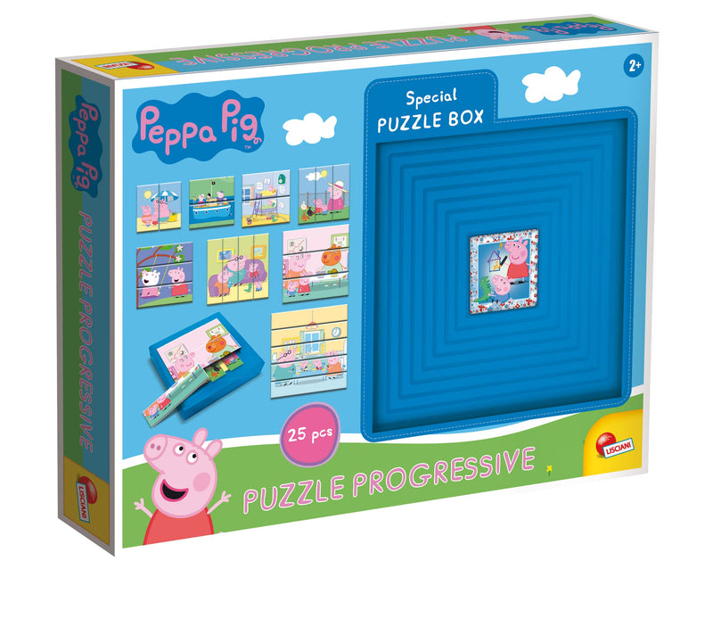 Lisciani - Puzzle Peppa Pig - Lernbox für Kinder ab 2 Jahren - 8 ineinander greifende Entwicklungspuzzles - Selbstkorrigierende Box - Auge-Hand-Koordinationsspiel - Sensorische Aktivität.